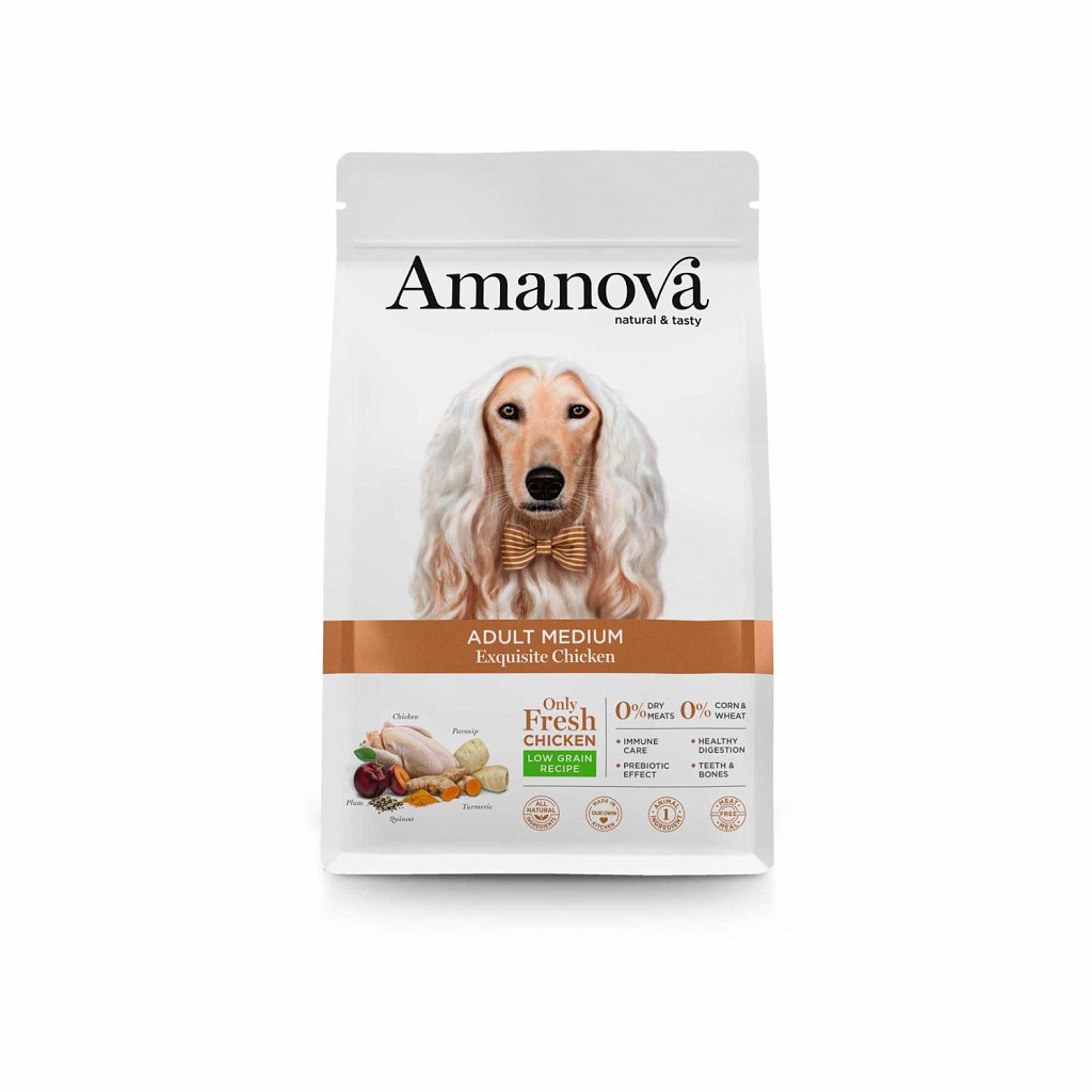 AMANOVA  ODLIČEN SVEŽ PIŠČANEC IN KVINOJA natural & tasty - ADULT MEDIUM  Exquisite Chicken