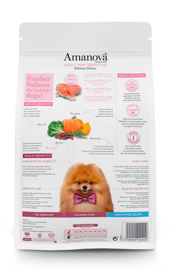 AMANOVA SVEŽ LOSOS BREZ ŽIT natural & tasty  ADULT MINI SENSITIVE SALMON DELUXE