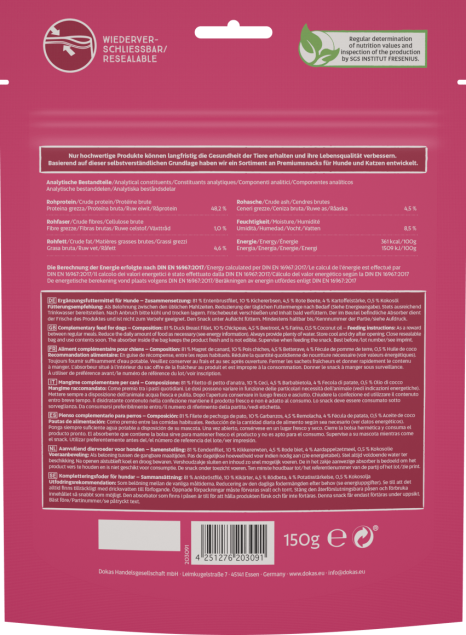 DOKAS - KOCKE IZ RAČJIH PRSI S ČIČERIKO, RDEČO PESO IN KOKOSOVIM OLJEM