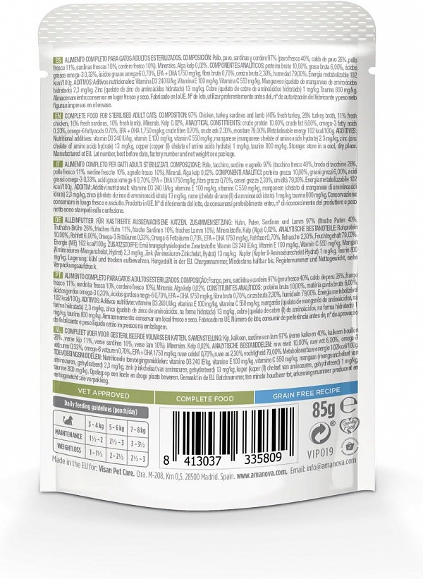 AMANOVA JAGNJE IN SARDINE ZA STERILIZIRANE MAČKE - natural & tasty