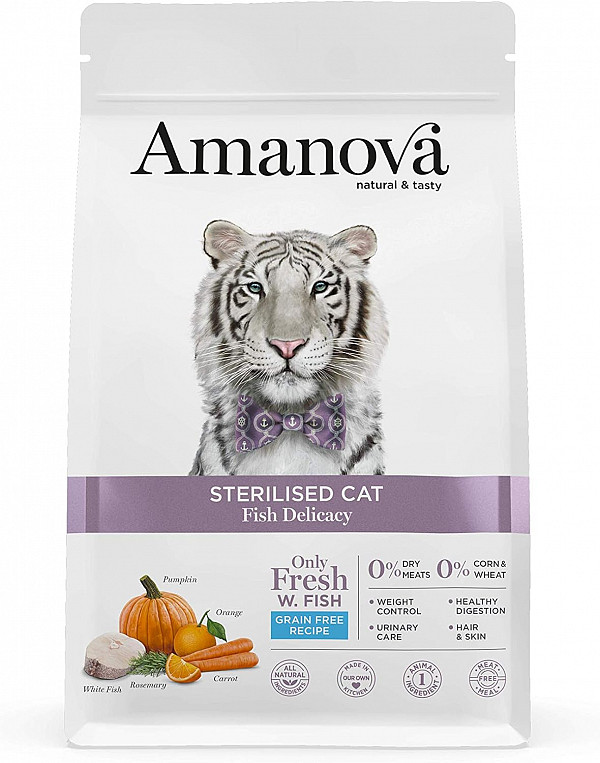 AMANOVA SVEŽA BELA RIBA BREZ ŽIT ZA STERILIZIRANE MAČKE - natural & tasty STERILISED CAT Fish Delicacy