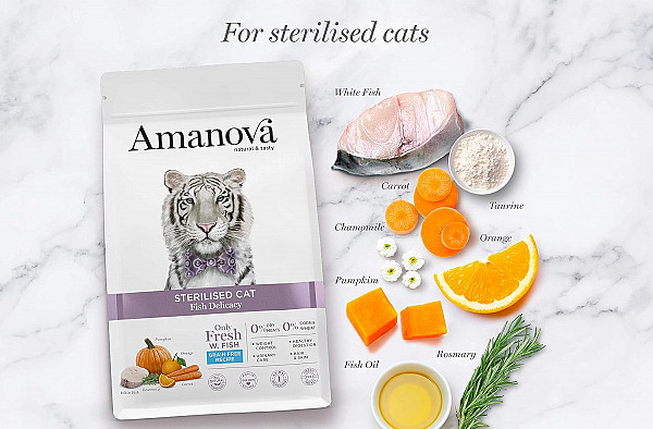 AMANOVA SVEŽA BELA RIBA BREZ ŽIT ZA STERILIZIRANE MAČKE - natural & tasty STERILISED CAT Fish Delicacy