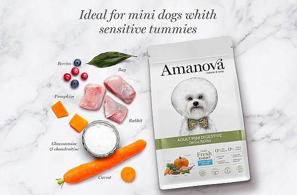 AMANOVA natural & tasty - ADULT MINI DIGESTIVE Divine Rabbit - SVEŽ KUNEC BREZ ŽIT