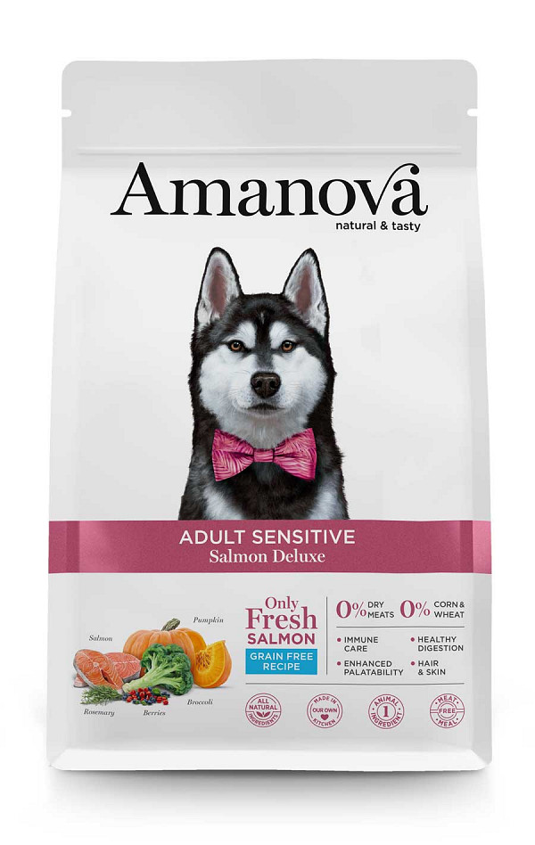 AMANOVA SVEŽ LOSOS BREZ ŽIT - natural & tasty ADULT SENSITIVE SALOM DELUXE