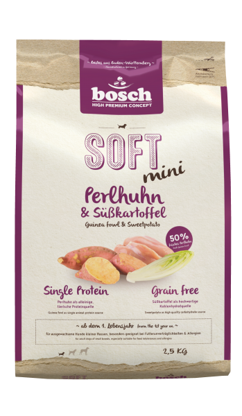 BOSCH SOFT+ MINI PEGATKA IN SLADEK KROMPIR - BREZ ŽIT - EN VIR BELJAKOVIN - S 50% SVEŽE PEGATKE